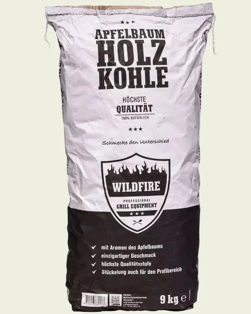 Wildfire Apfelbaum Holzkohle 9 kg, hochwertige Grillkohle mit Apfelaroma für Big Green Egg und andere Grills.